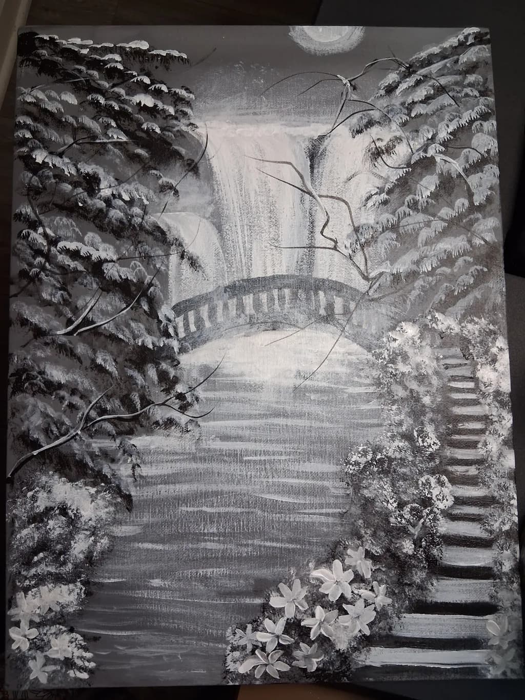 Waterfall and Bridge Scene