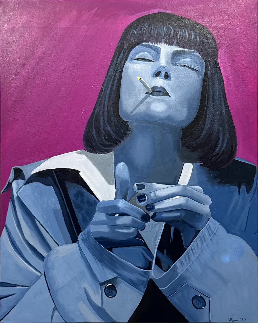 Whispers of Smoke: A Blue-Hued Portrait of Contemplation and Elegance