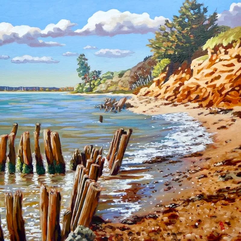 Serenity at the Shore: A Vibrant Beach Landscape with Timeless Charm