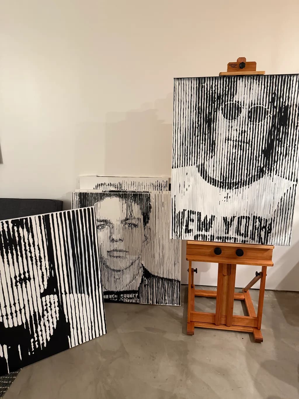 Monochrome Echoes: Abstract Portraits of Iconic Figures in Striped Harmony