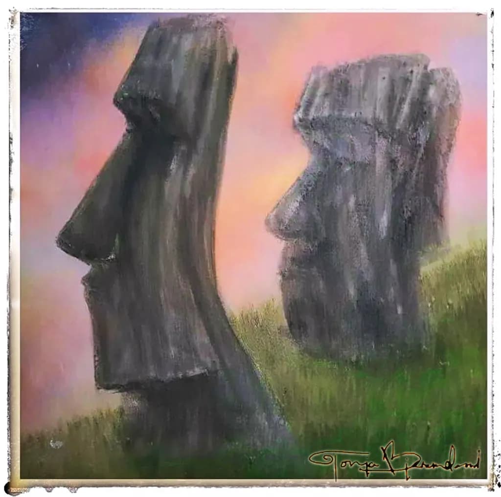 Moai Statues at Sunset