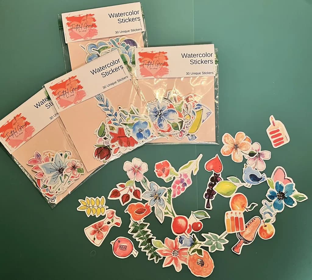 Whimsical Watercolor Wonders: 30 Unique Stickers to Brighten Your Day