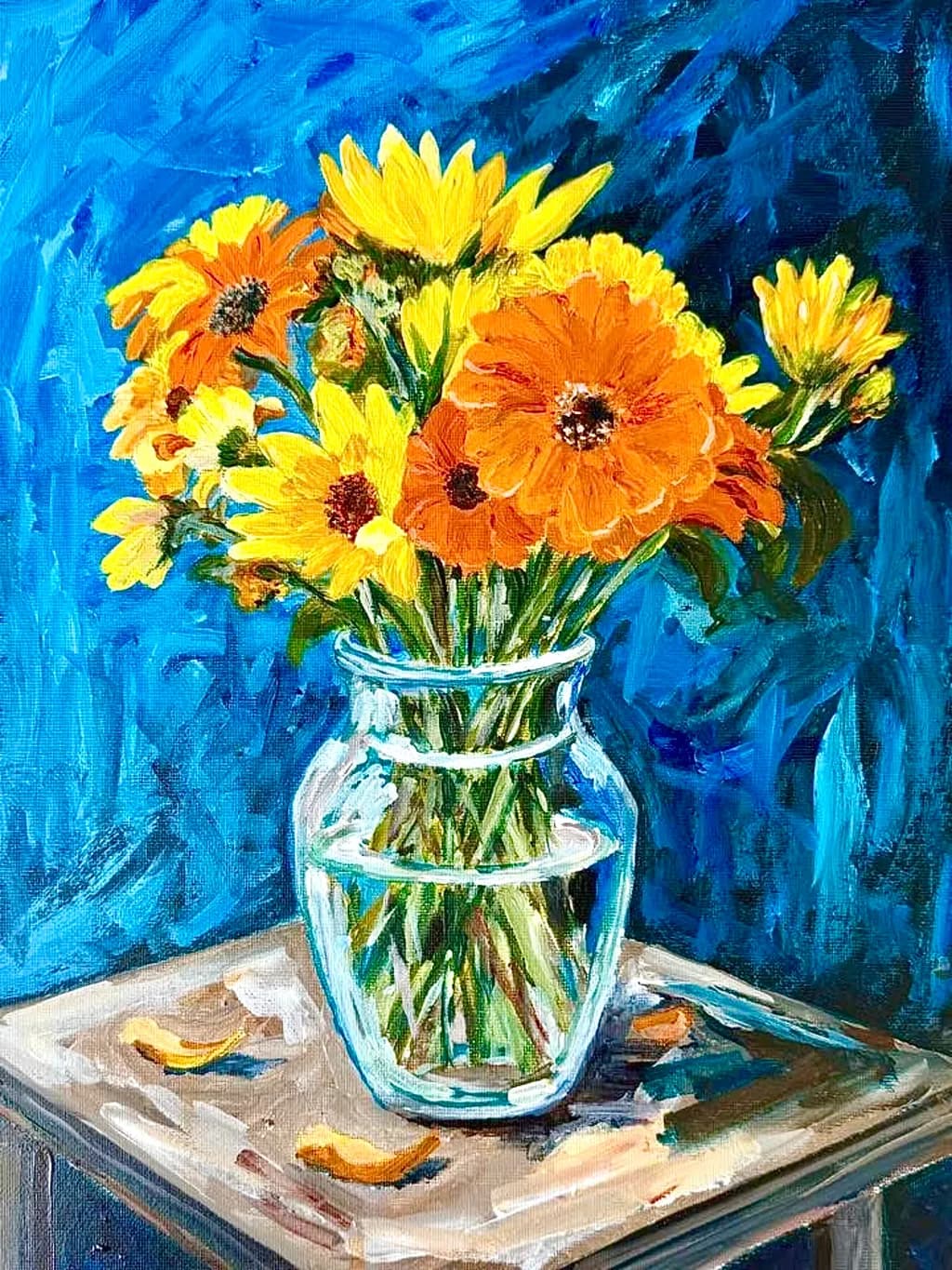 Sunlit Flowers in Glass Vase