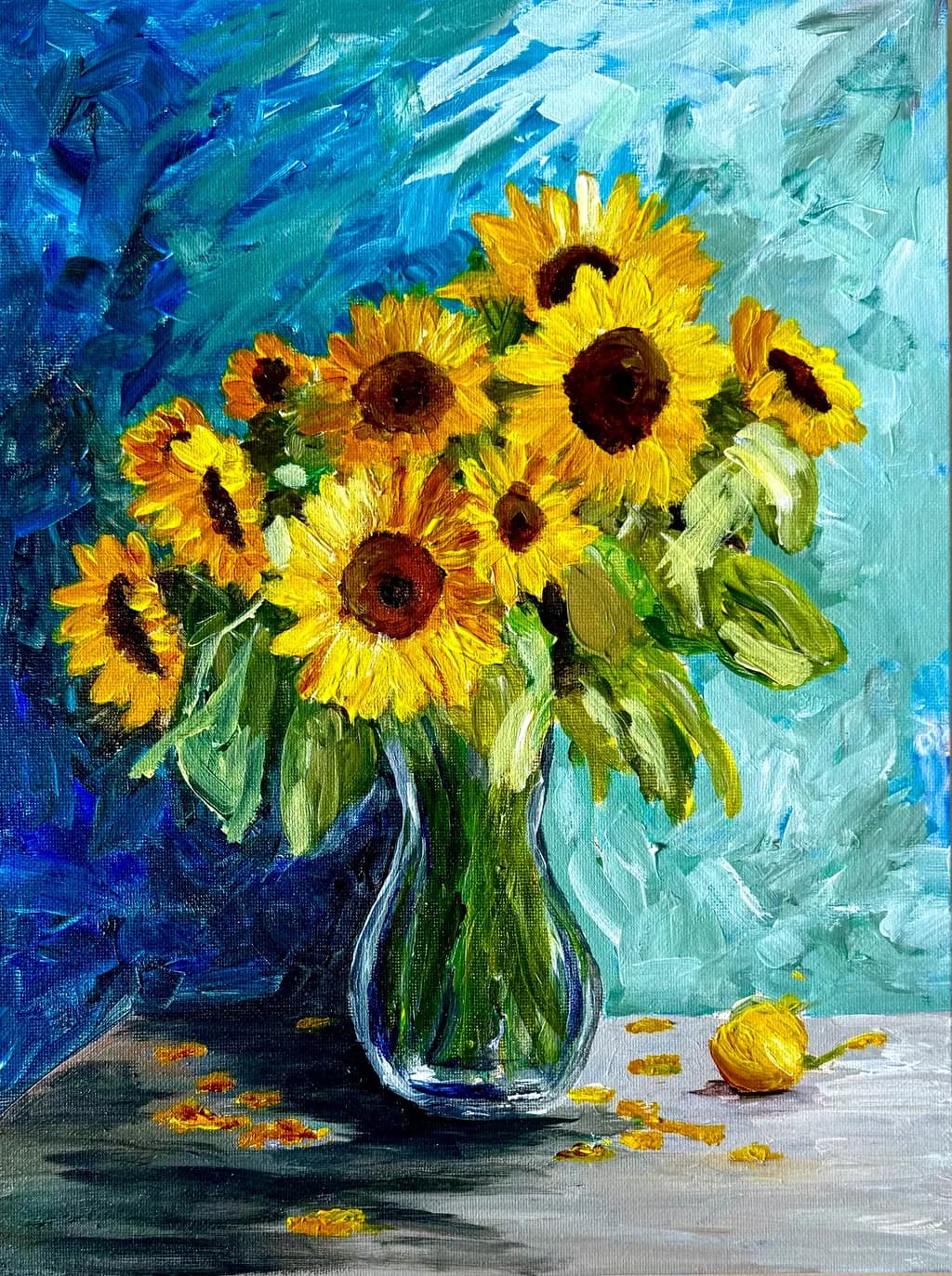 Sunflowers in a Glass Vase