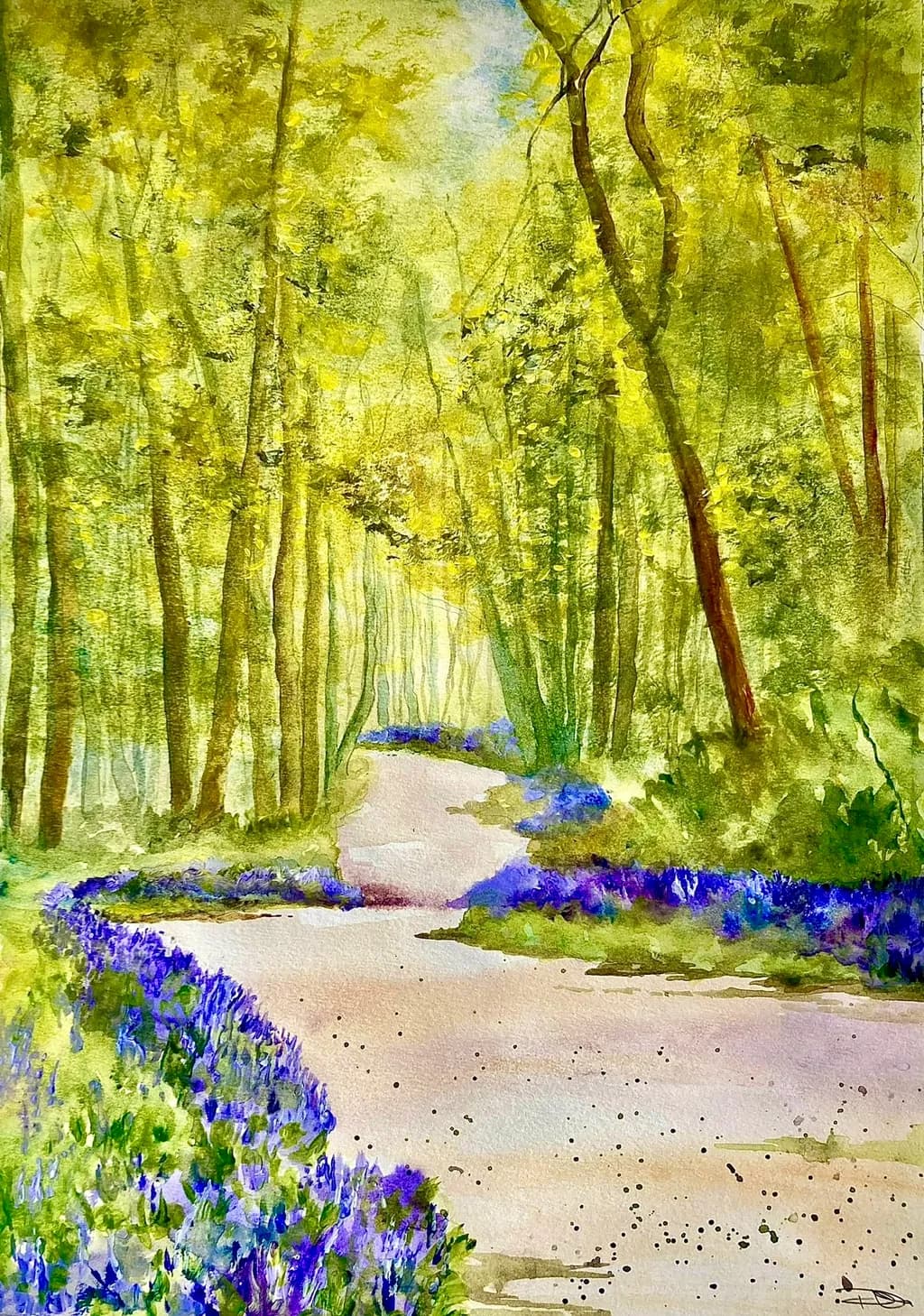 Sunlit Bluebell Path