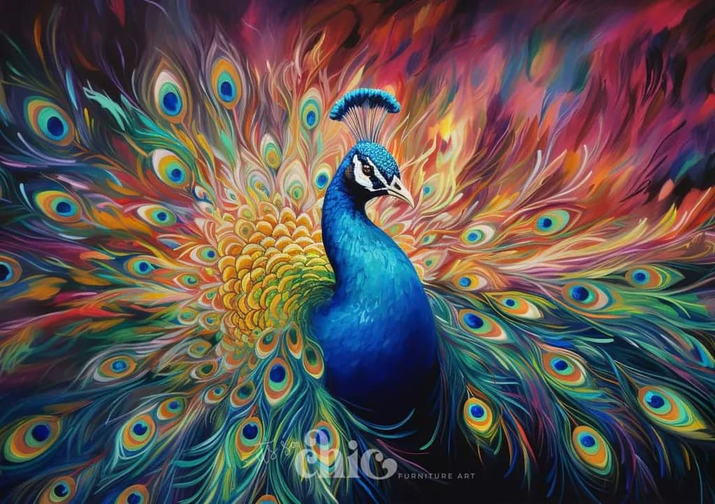Vibrant Whispers of the Peacock's Dance: A Kaleidoscope of Color and Elegance
