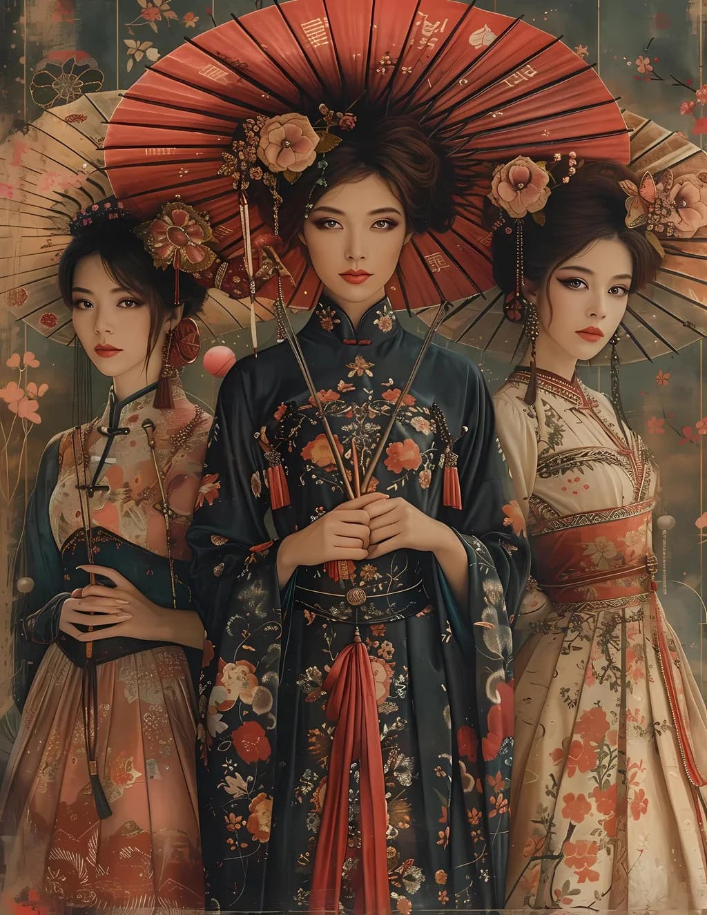 Elegant Harmony: A Decoupage Art Print Celebrating Timeless Beauty and Cultural Richness