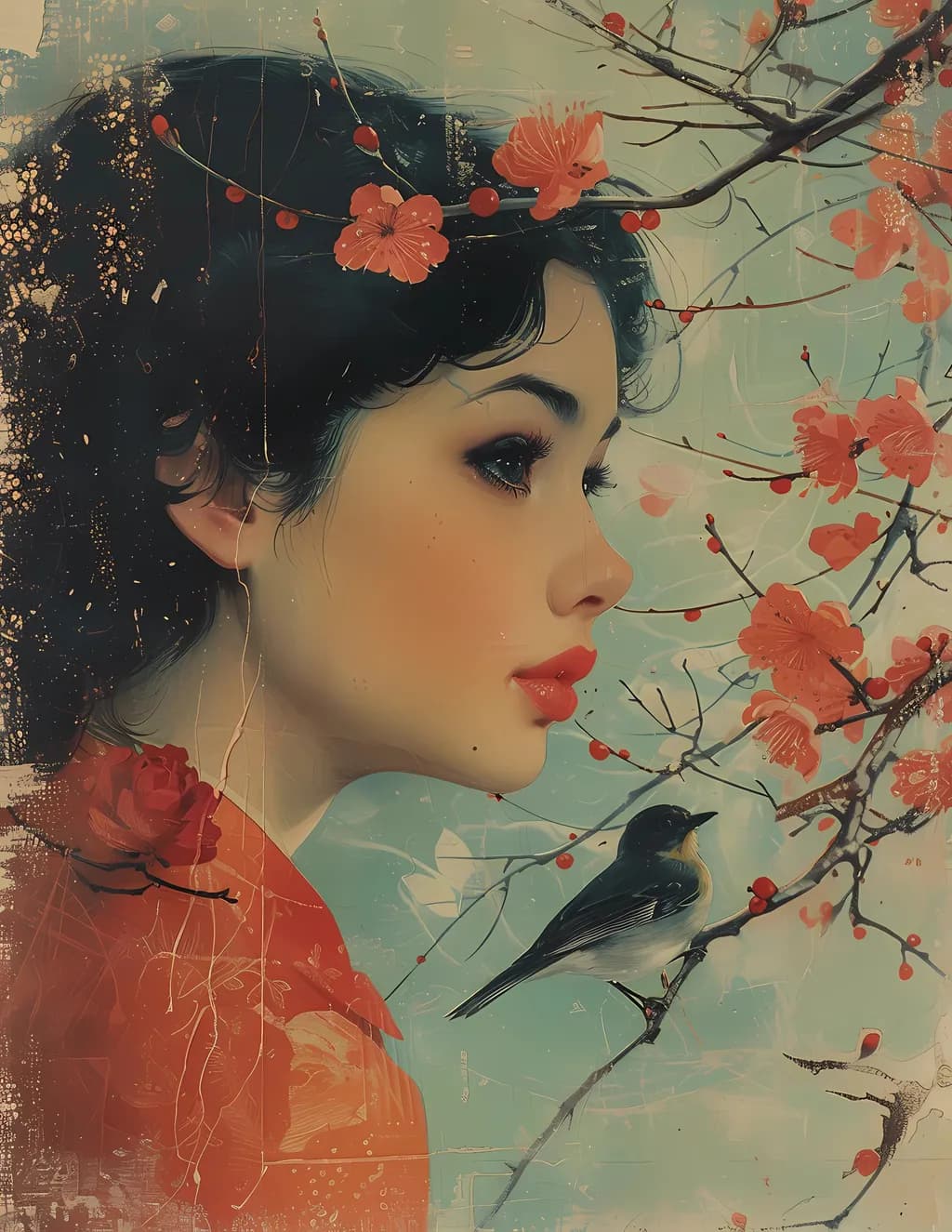 Whispers of Nature: A Decoupage Art Print Celebrating Beauty and Serenity