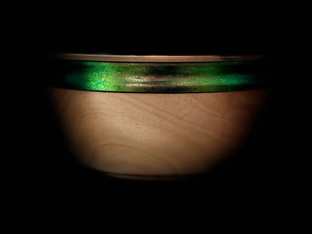 Whispers of Nature: A Handcrafted Wooden Bowl with Enchanted Green Accents