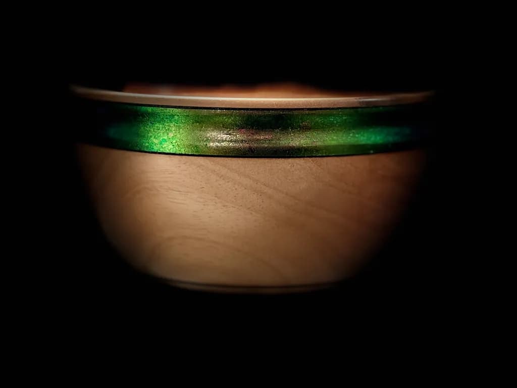 Whispers of Nature: A Handcrafted Wooden Bowl with Enchanted Green Accents