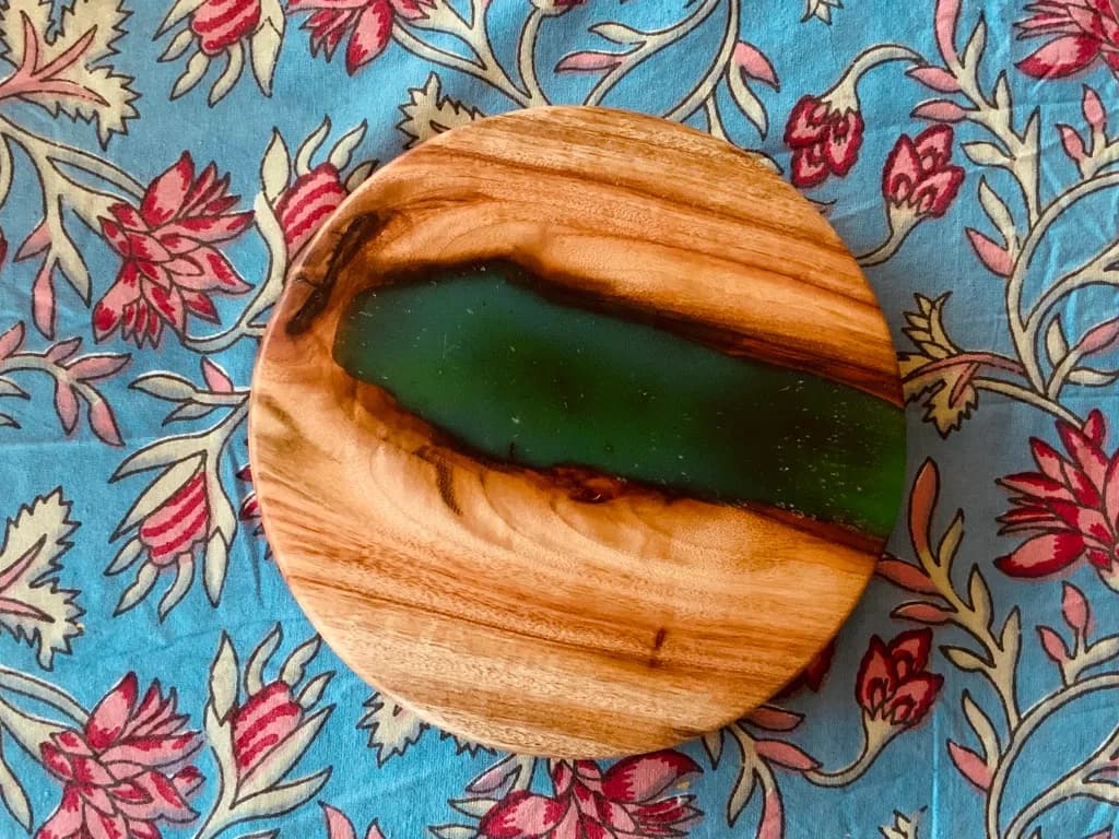 Natural Harmony: Textured Green and Wood Decorative Art Piece for Home Decor