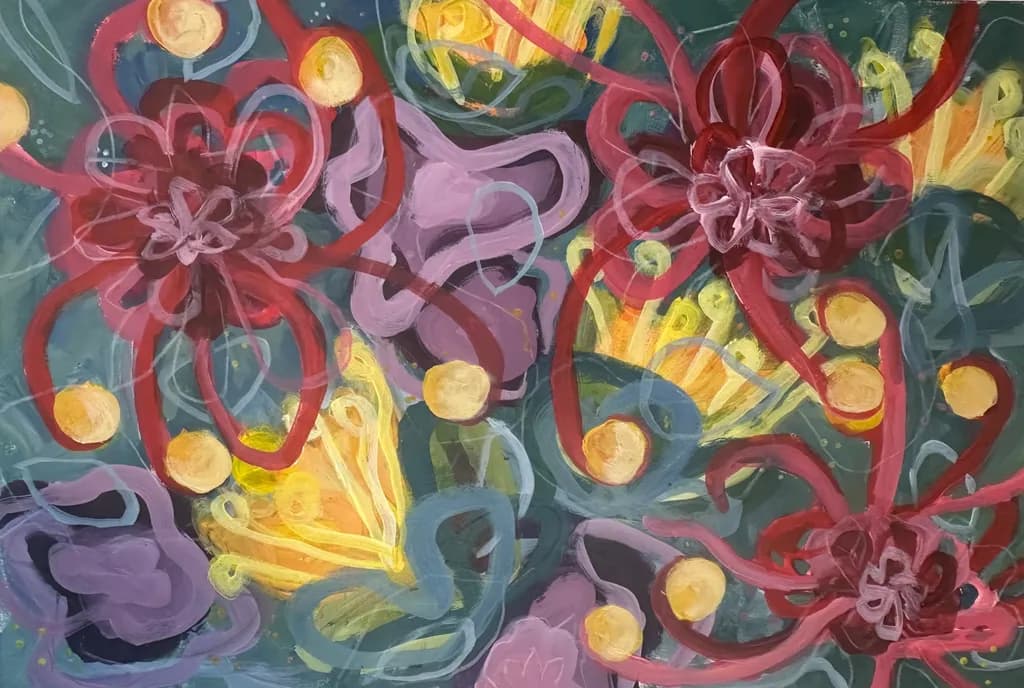 Vibrant Whispers of Nature: A Dance of Colorful Blooms and Swirling Forms