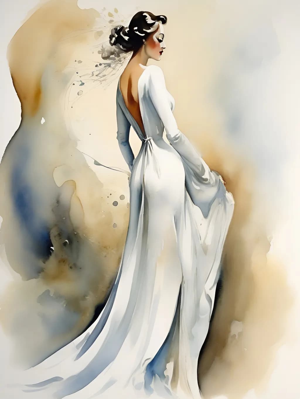 Ethereal Elegance: A Timeless Portrait of Grace and Beauty in Watercolor