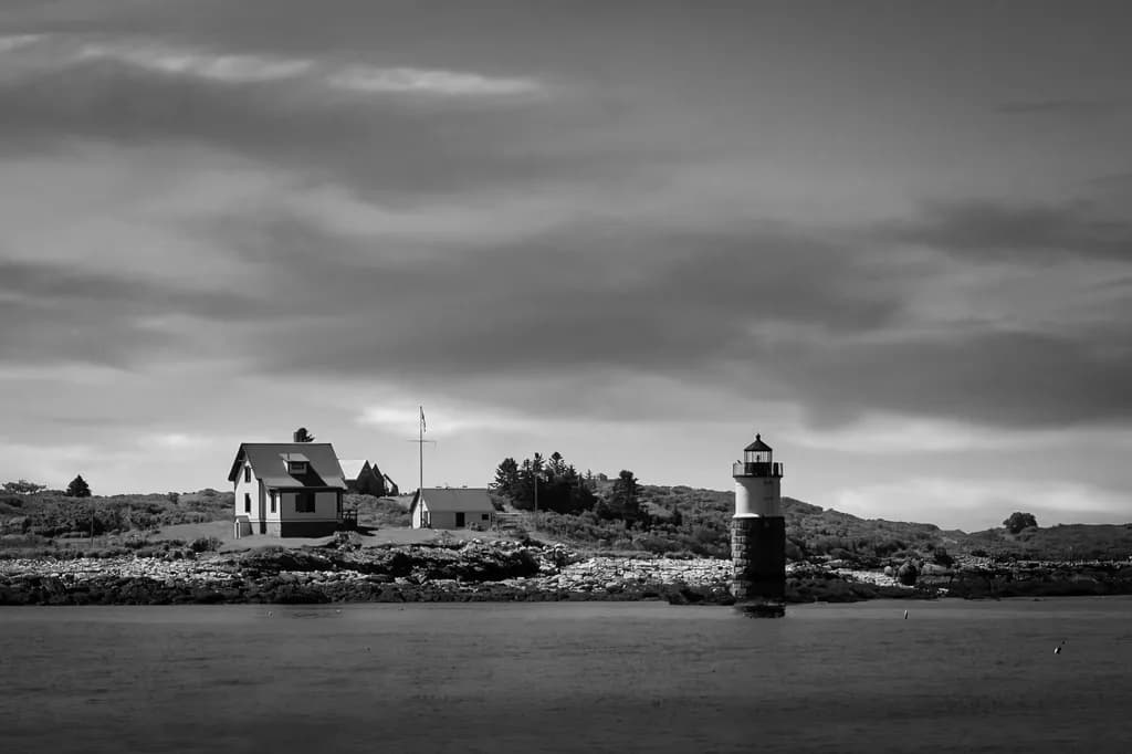 Ram Island Light Monochrome - Guardian of Boothbay Harbor