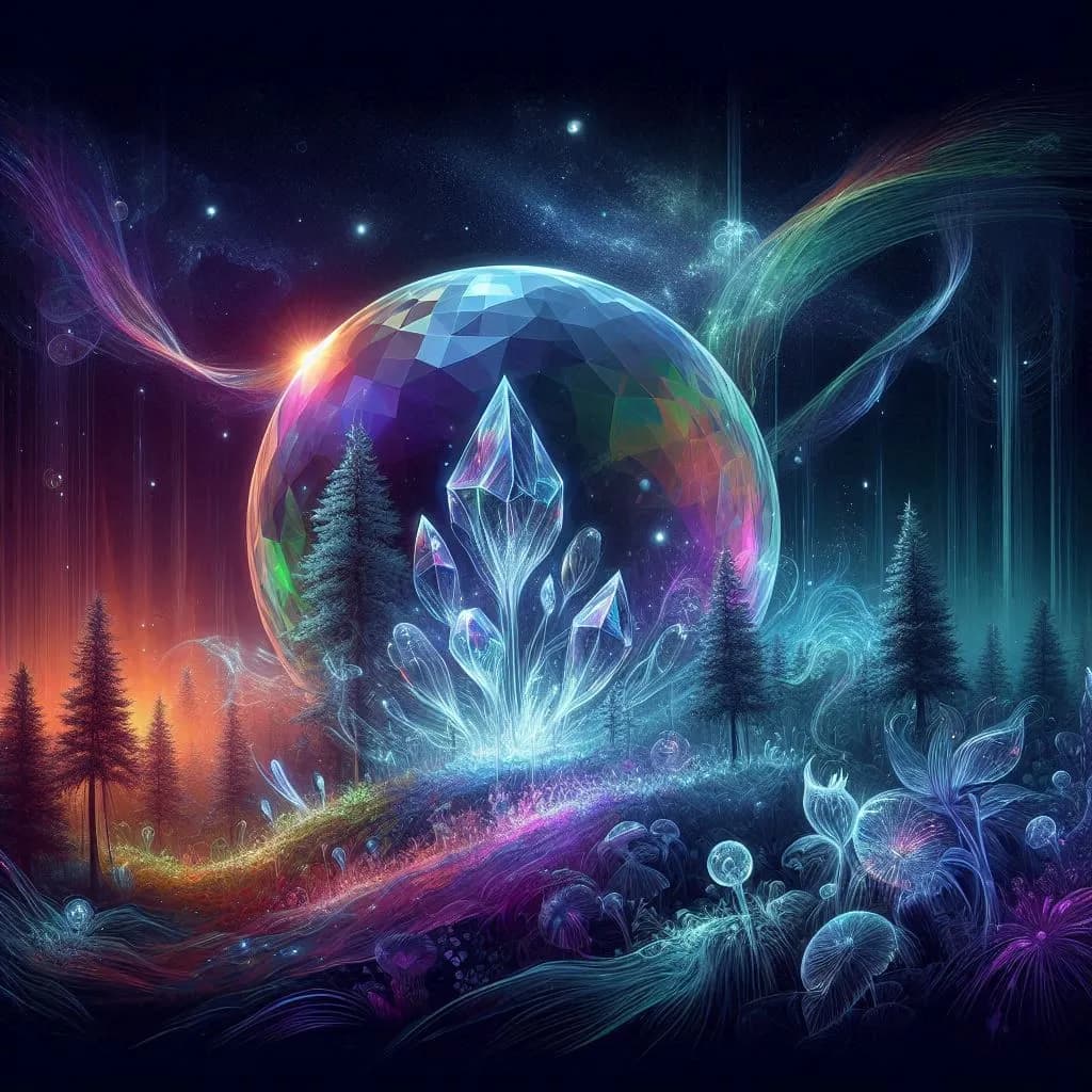 Celestial Crystals: A Journey Through the Enchanted Forest of Light and Color