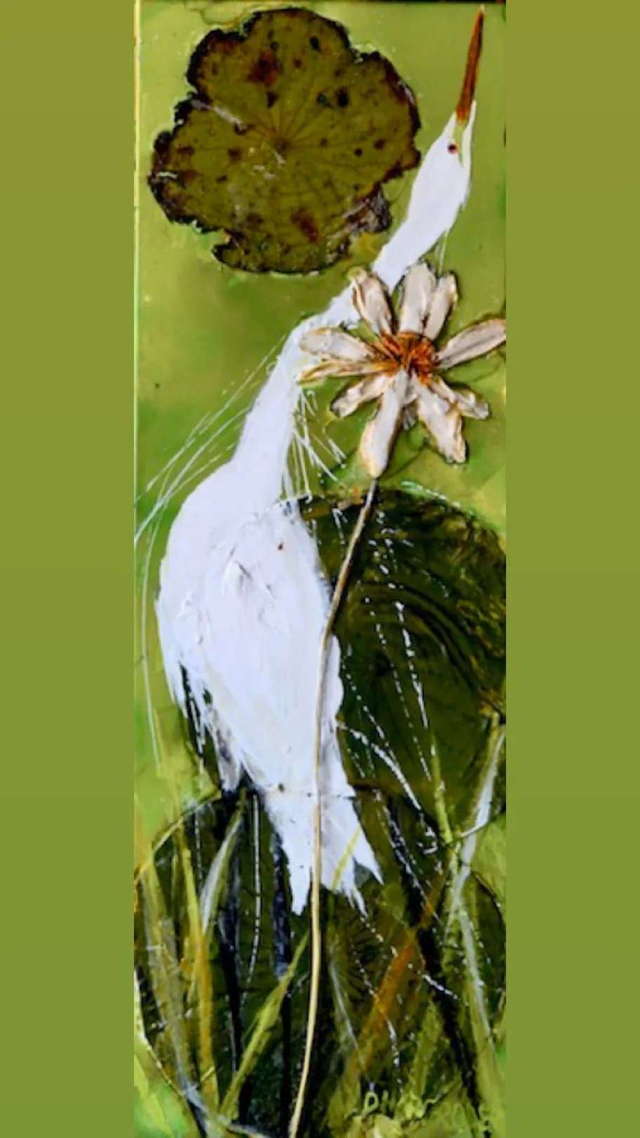 Whispers of Nature: A Serene Heron Amidst Water Lilies and Blossoms