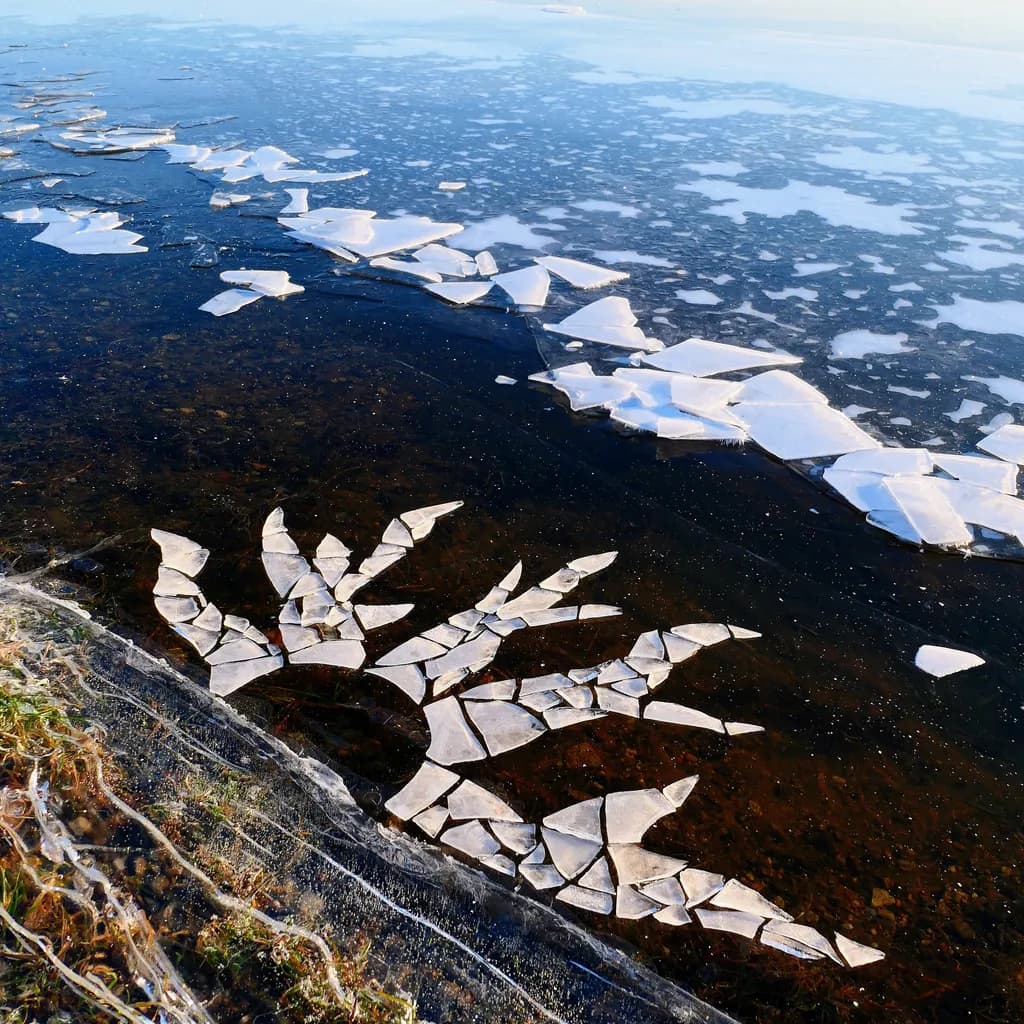 Frozen Reflections: Nature's Ice Patterns in Tranquil Waters