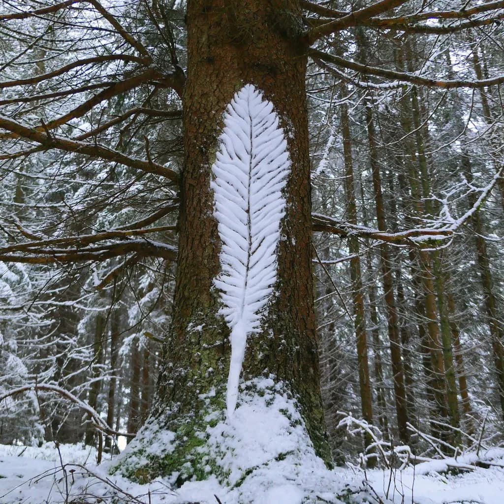 Whispers of Winter: The Snow-Kissed Leaf on Ancient Bark