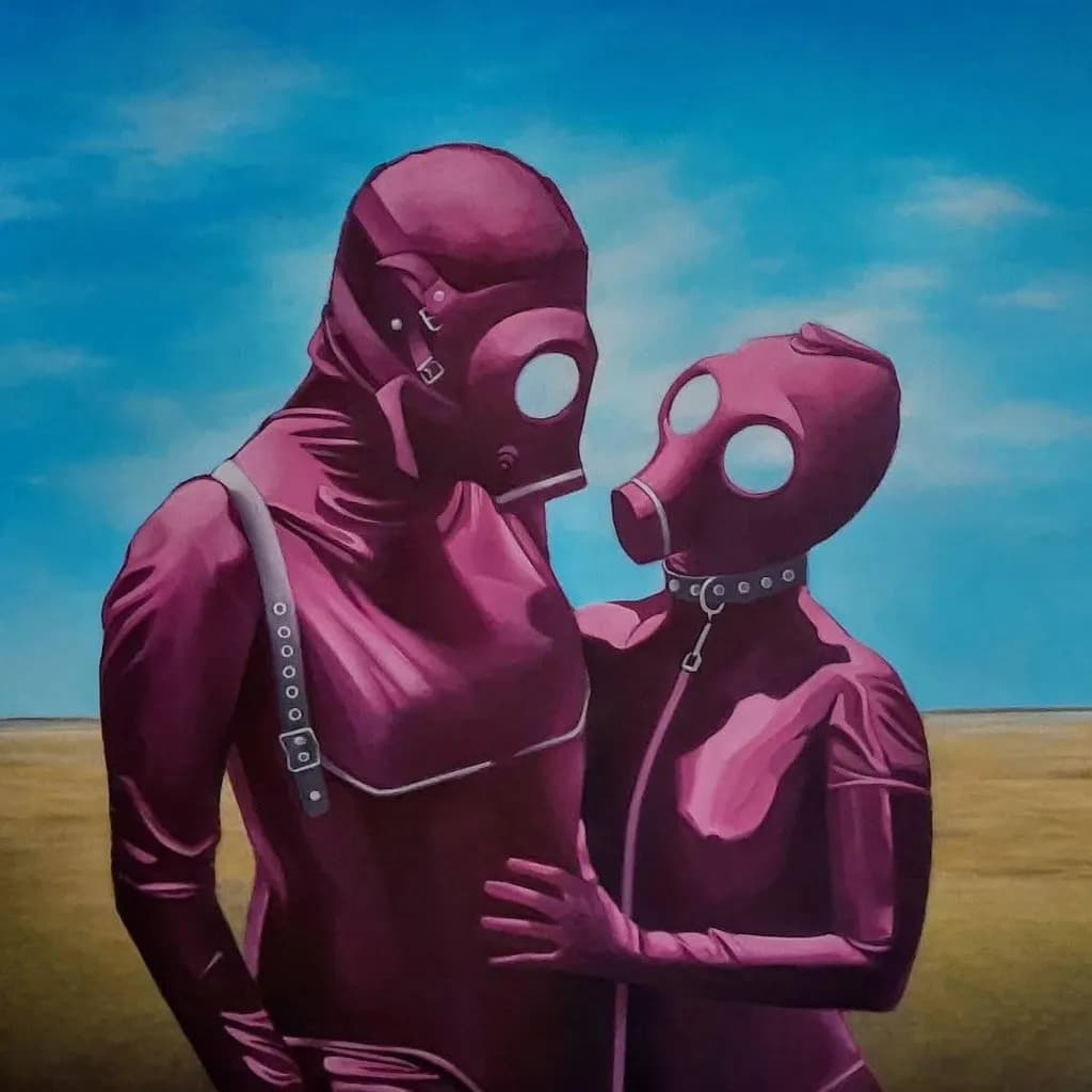 Embrace of the Unseen: A Surreal Encounter in a Dystopian Landscape