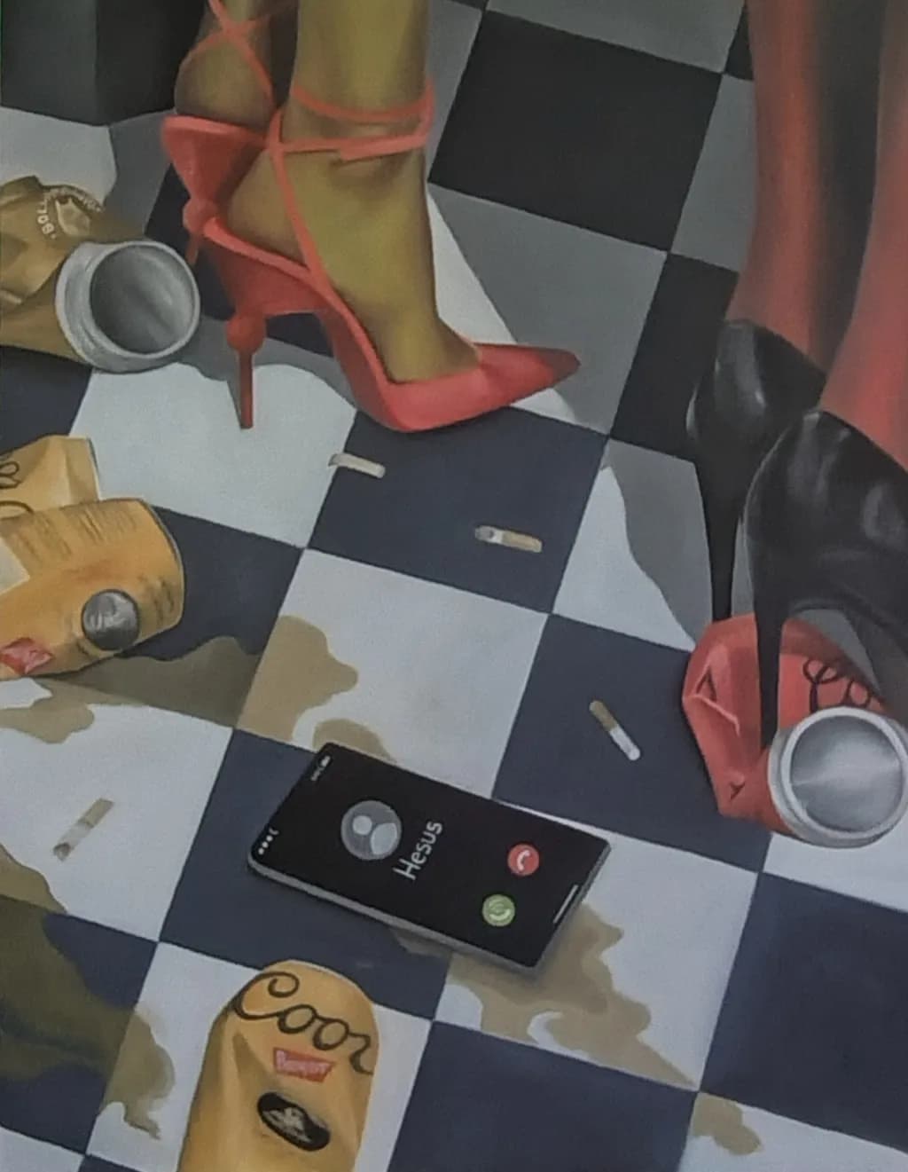 Aftermath on Checkered Floor