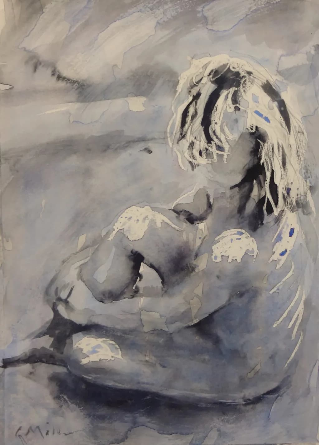 Whispers of Serenity: A Contemplative Embrace in Shades of Blue