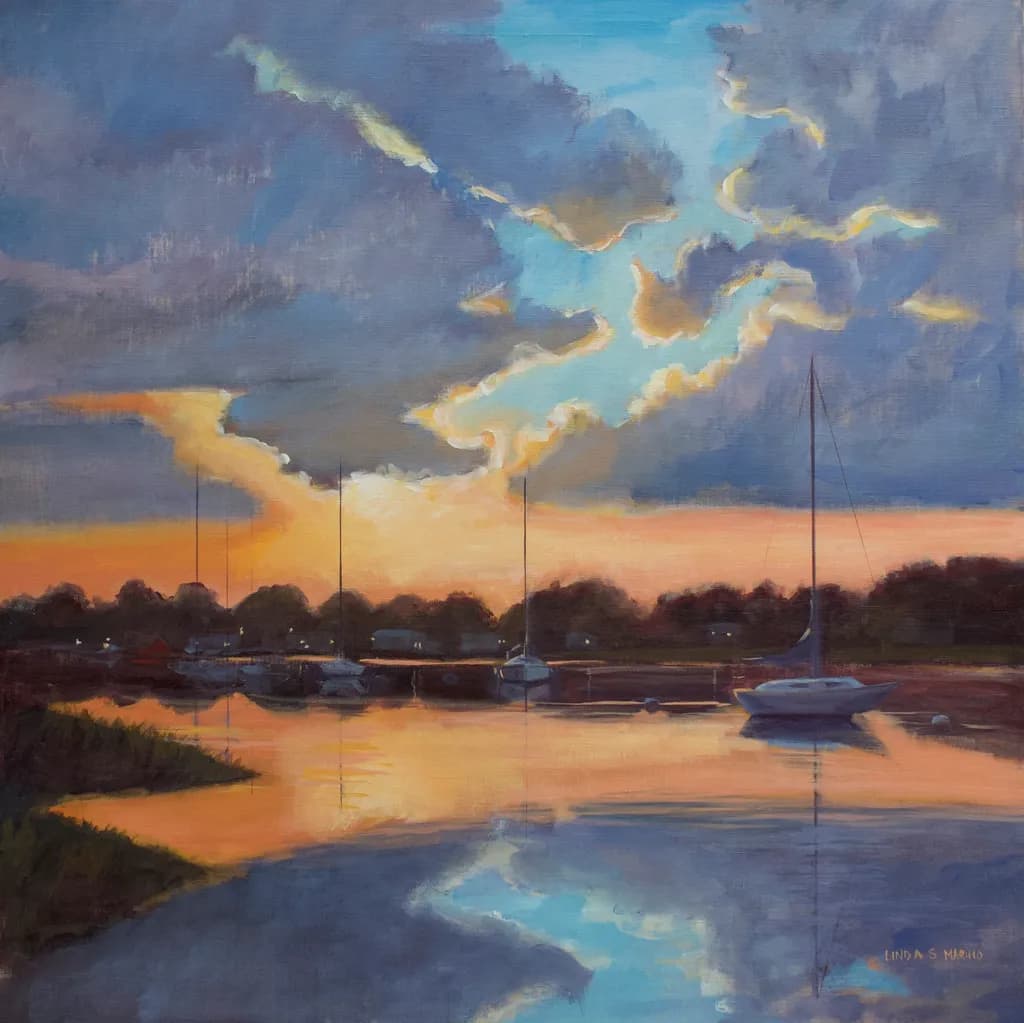 Sunset on the East River, Madison, CT - Acrylic Painting