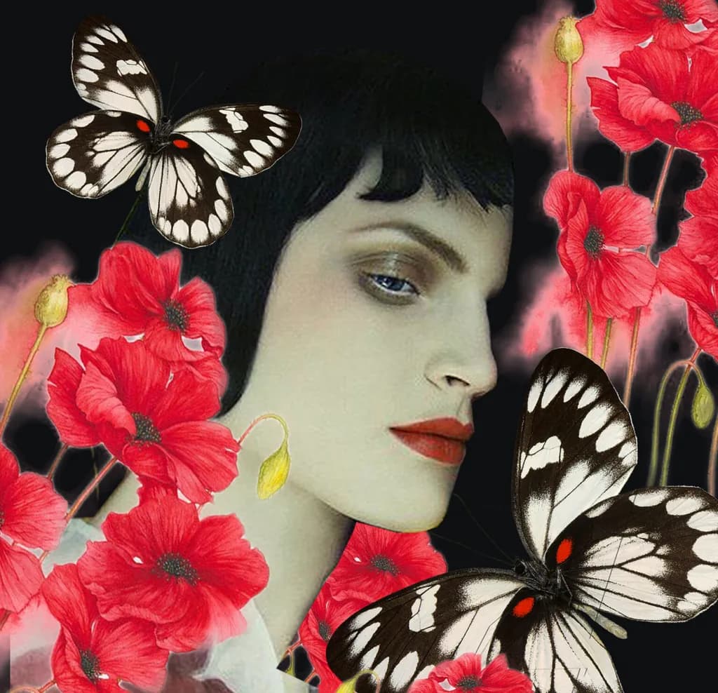Whispers of Nature: A Portrait of Elegance with Butterflies and Poppies
