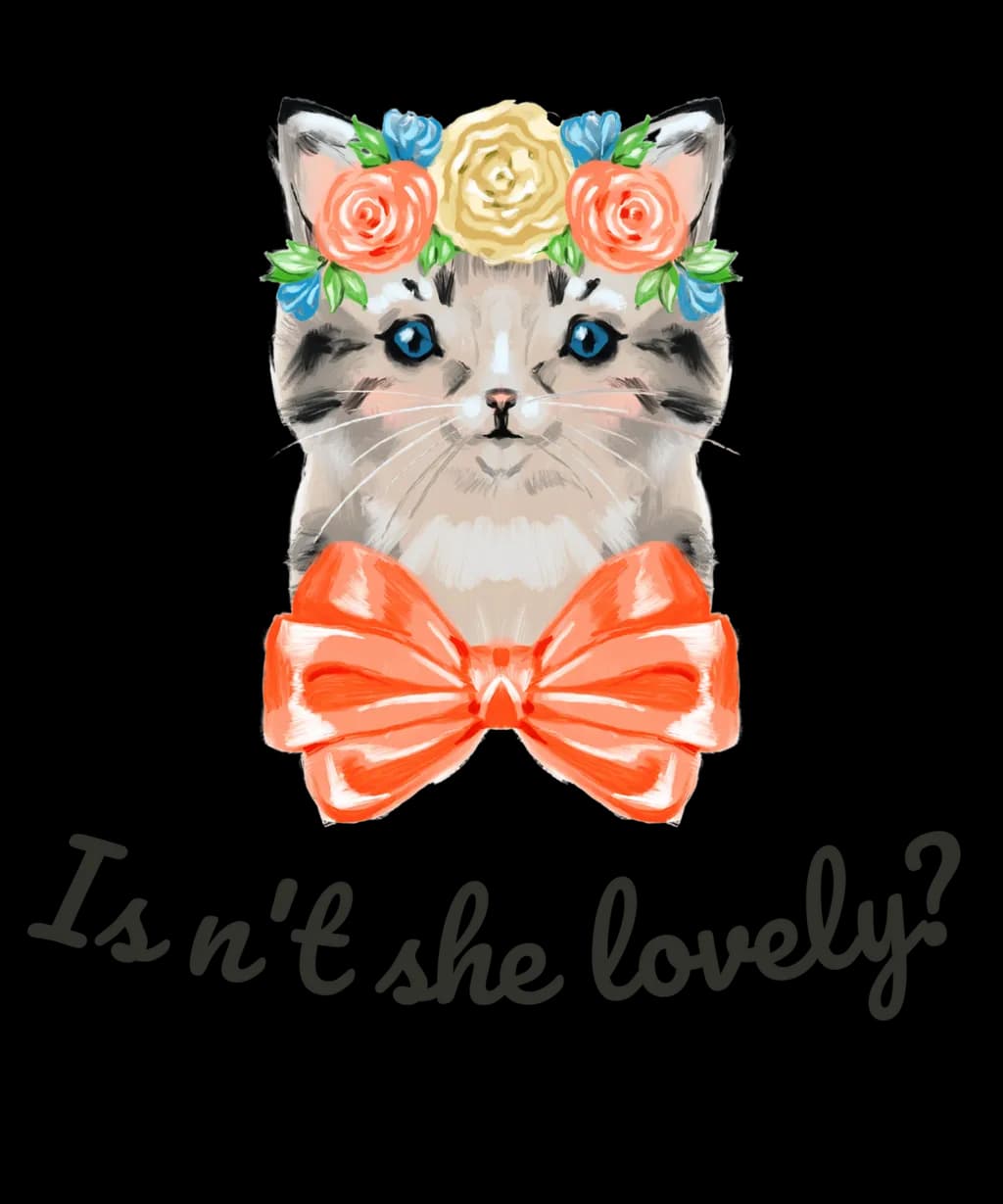 Whiskers and Blooms: A Charming Cat Portrait with a Floral Crown and Bow