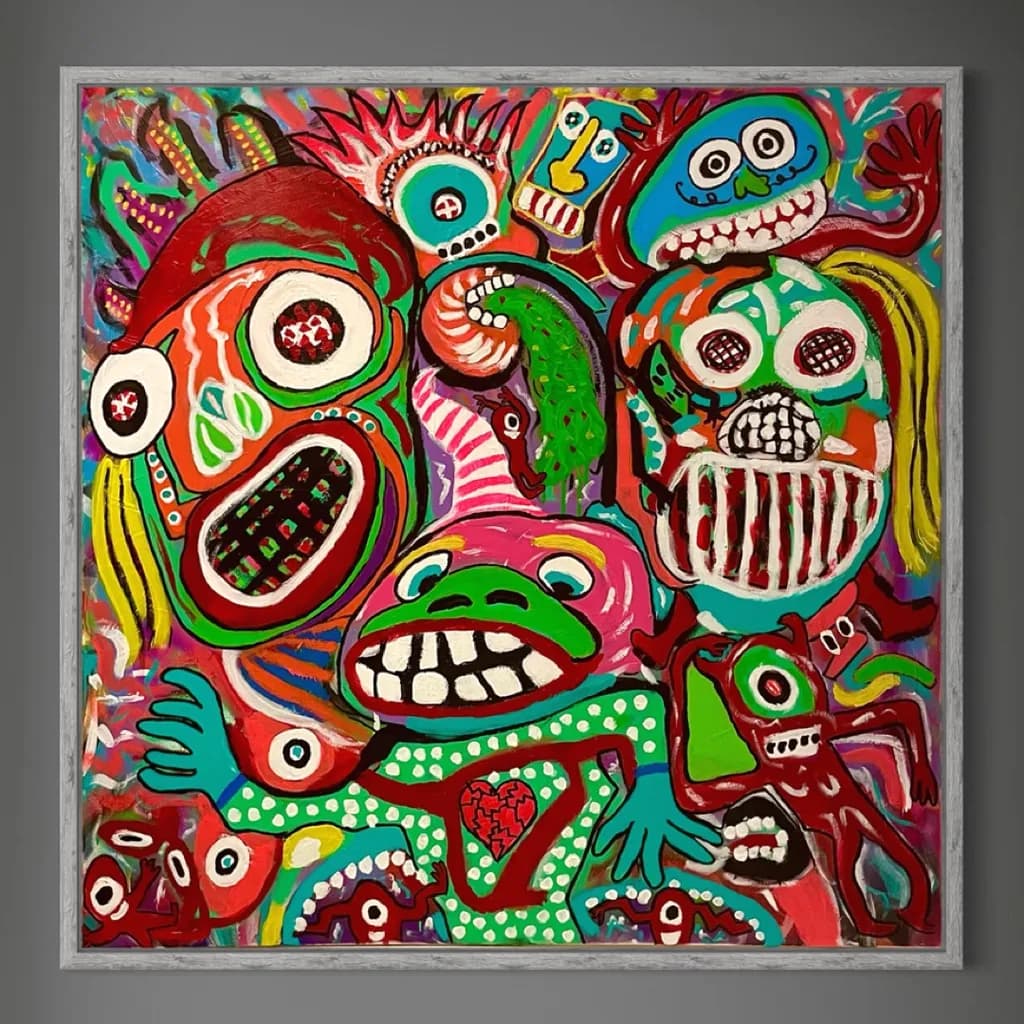 Vibrant Chaos: A Whimsical Journey Through Colorful Faces and Emotions
