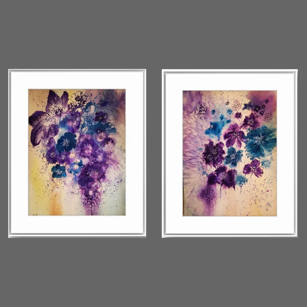 Whispers of Vibrant Blooms: A Dual Watercolor Floral Journey in Abstract Hues