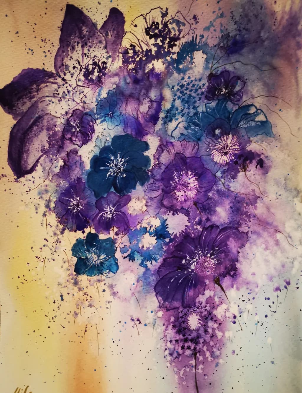Whispers of Purple: An Abstract Floral Watercolor Journey