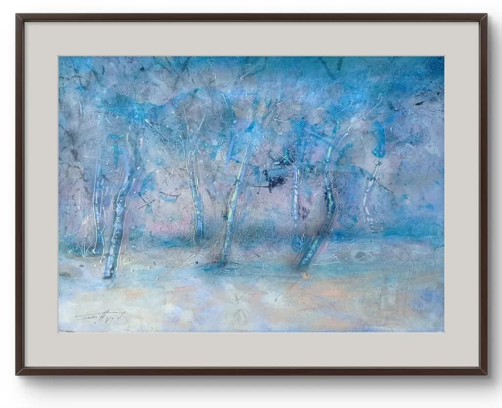 Whispers of Winter: A Serene Blue Landscape in Pastel Hues