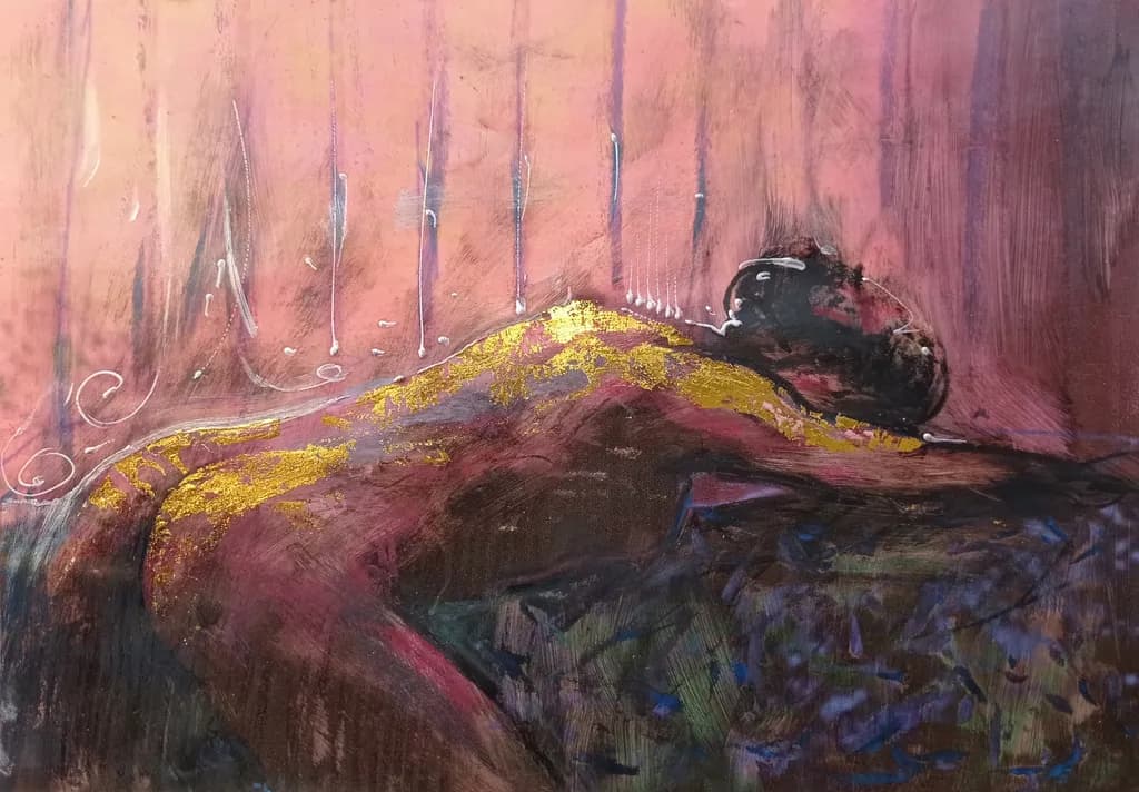Whispers of Gold: A Serene Embrace in Abstract Form