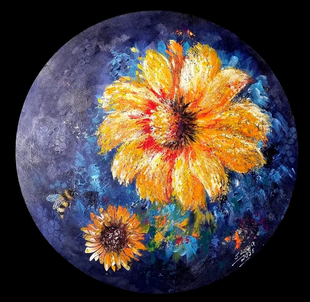Golden Blossoms: A Vibrant Dance of Sunflowers Against a Deep Blue Canvas