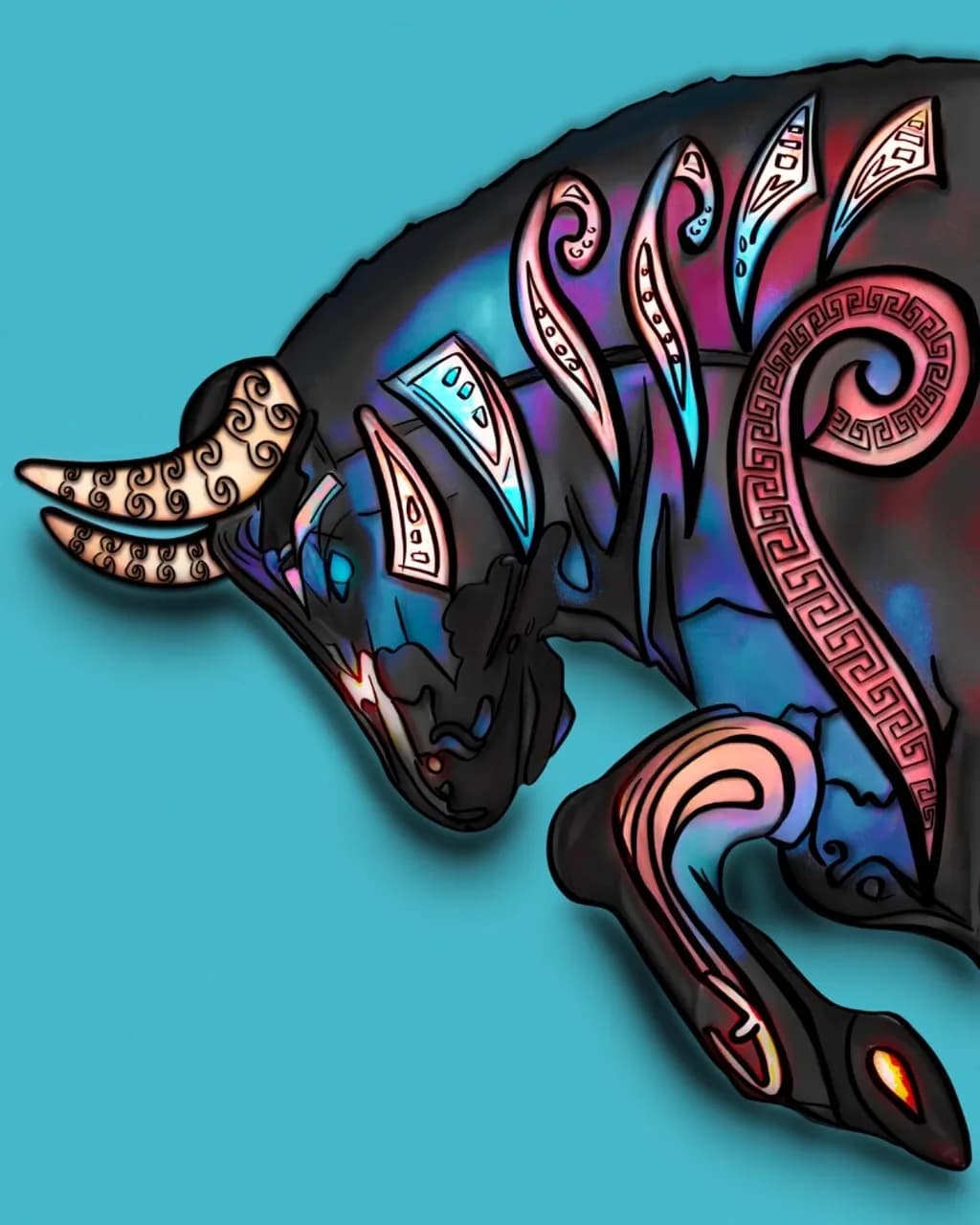 Mystical Bull: A Dance of Color and Culture