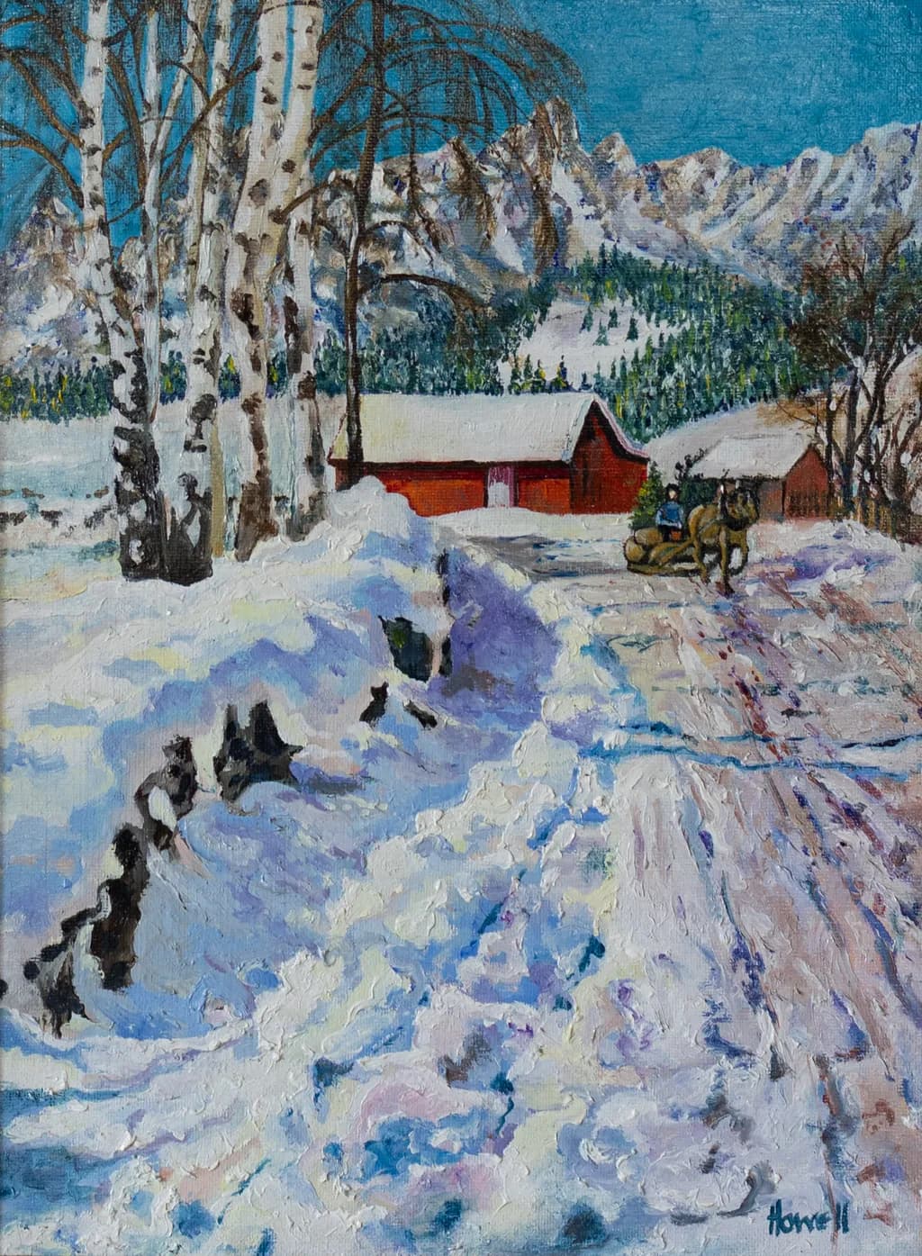 Winter's Embrace: A Serene Landscape of Snow-Covered Pines and a Horse-Drawn Sleigh