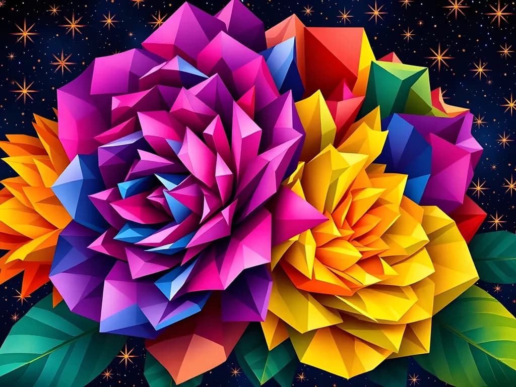 Vibrant Geometric Blossoms: A Colorful Abstract Floral Journey Through Space and Light