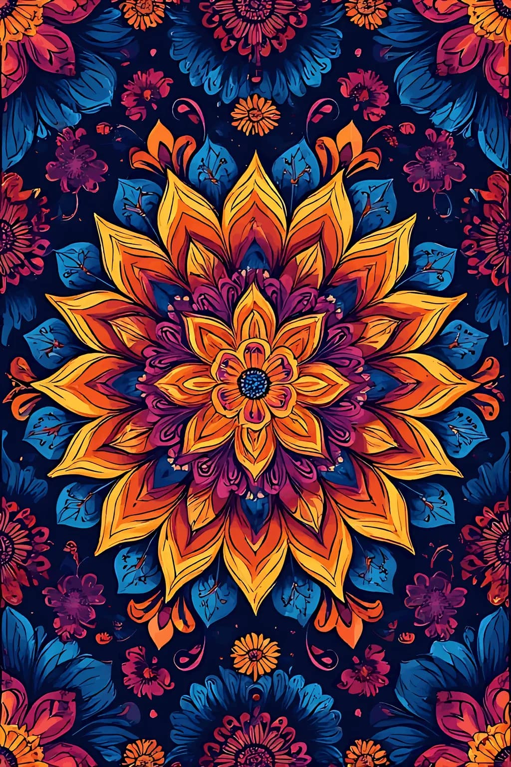 Radiant Bloom: A Vibrant Mandala of Nature's Colors