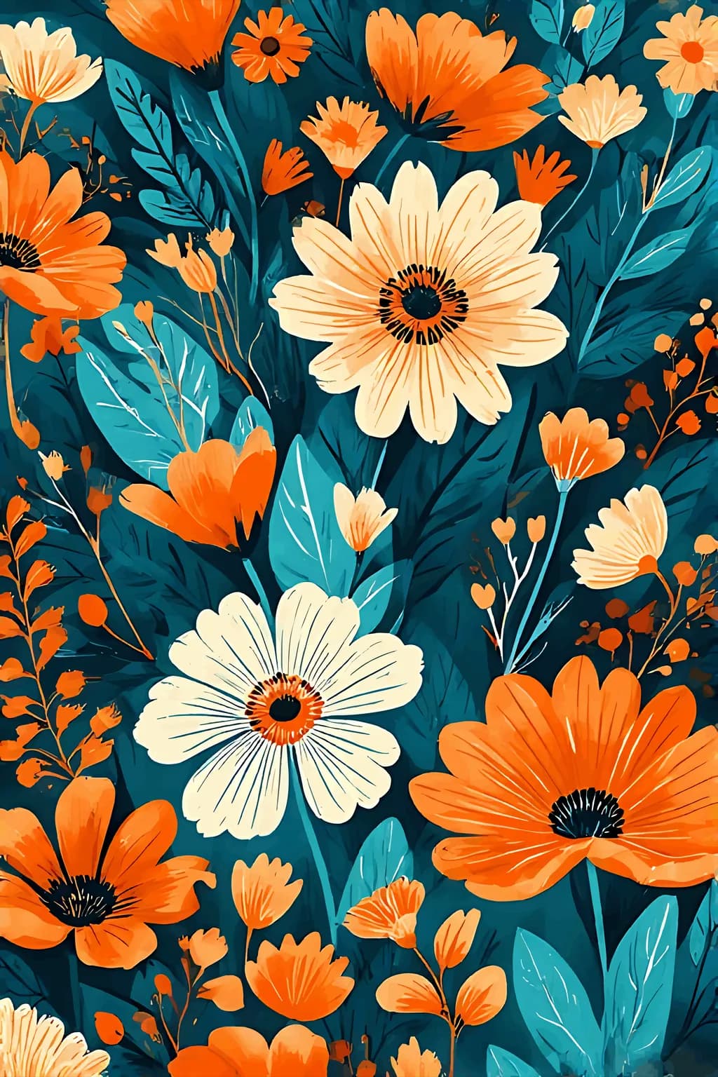 Vibrant Blooms: A Dance of Orange and Teal in Floral Harmony
