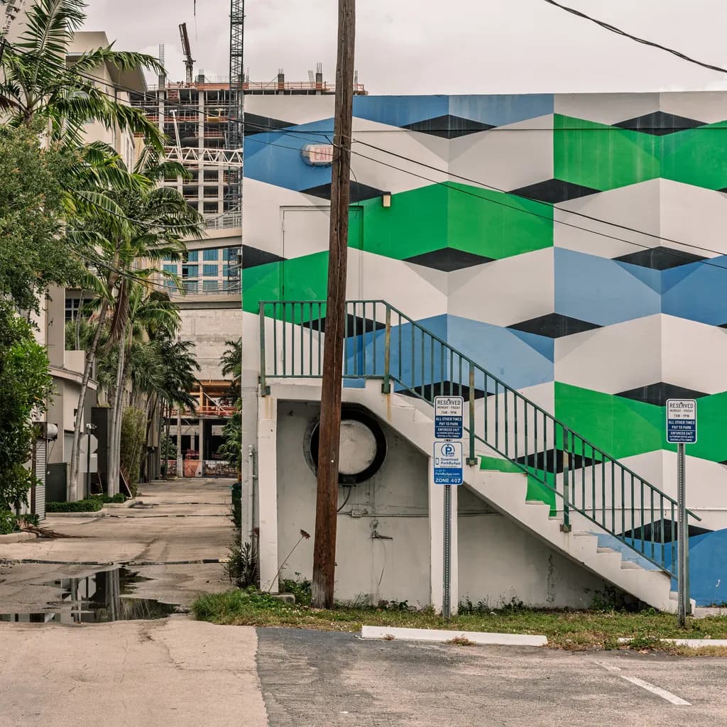 Urban Mosaic: A Colorful Journey Through Architectural Layers and Stairs