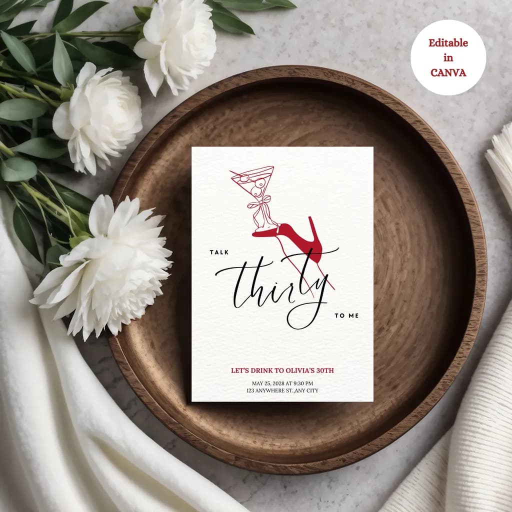 Cheers to Thirty: A Chic Invitation for Olivia's 30th Birthday Celebration