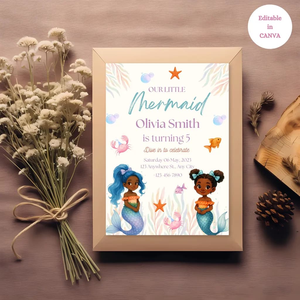 Underwater Mermaid Celebration: Olivia's 5th Birthday Invitation
