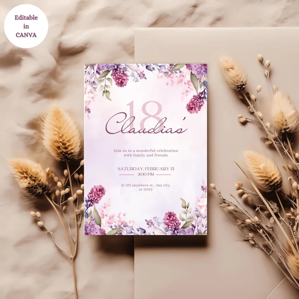 Elegant Floral 18th Birthday Invitation for Claudia's Celebration