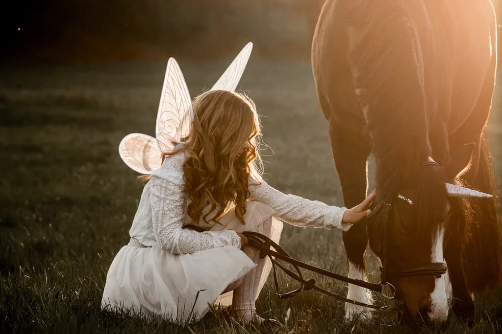 Whispers of Enchantment: A Fairy's Tender Moment with Her Equine Friend