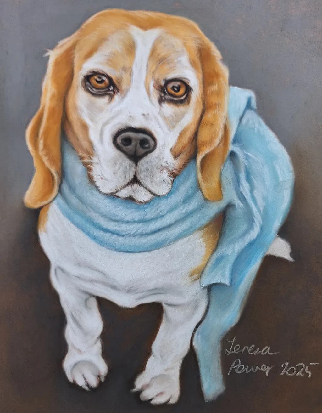 Whimsical Beagle in a Blue Scarf: A Heartwarming Portrait of Canine Charm