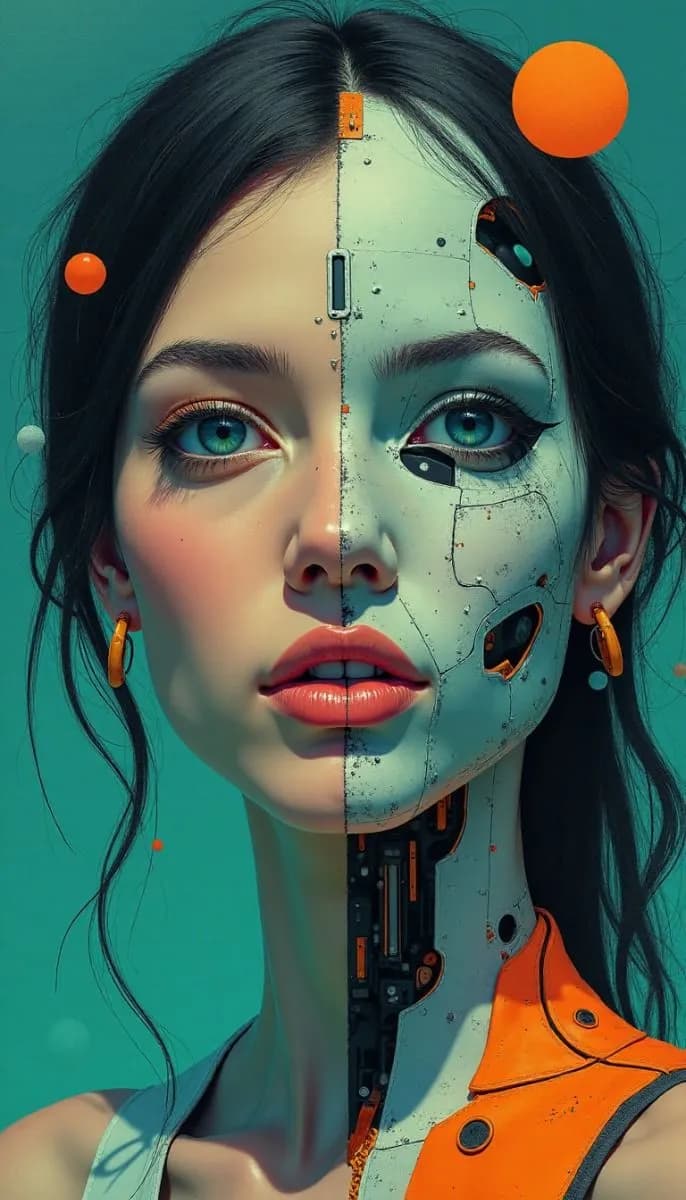 Futuristic Fusion: The Harmonious Blend of Humanity and Technology in a Portrait of Contrast