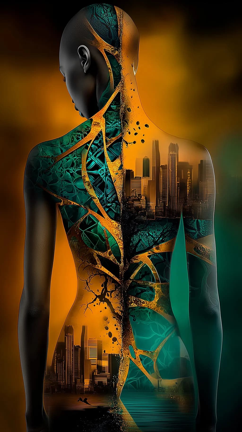 Urban Roots: A Fusion of Nature and Cityscape in Human Form