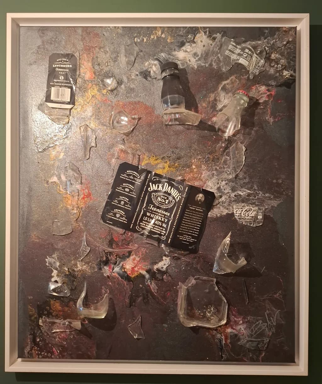 Fragments of Indulgence: A Mixed Media Exploration of Bottled Memories and Broken Dreams