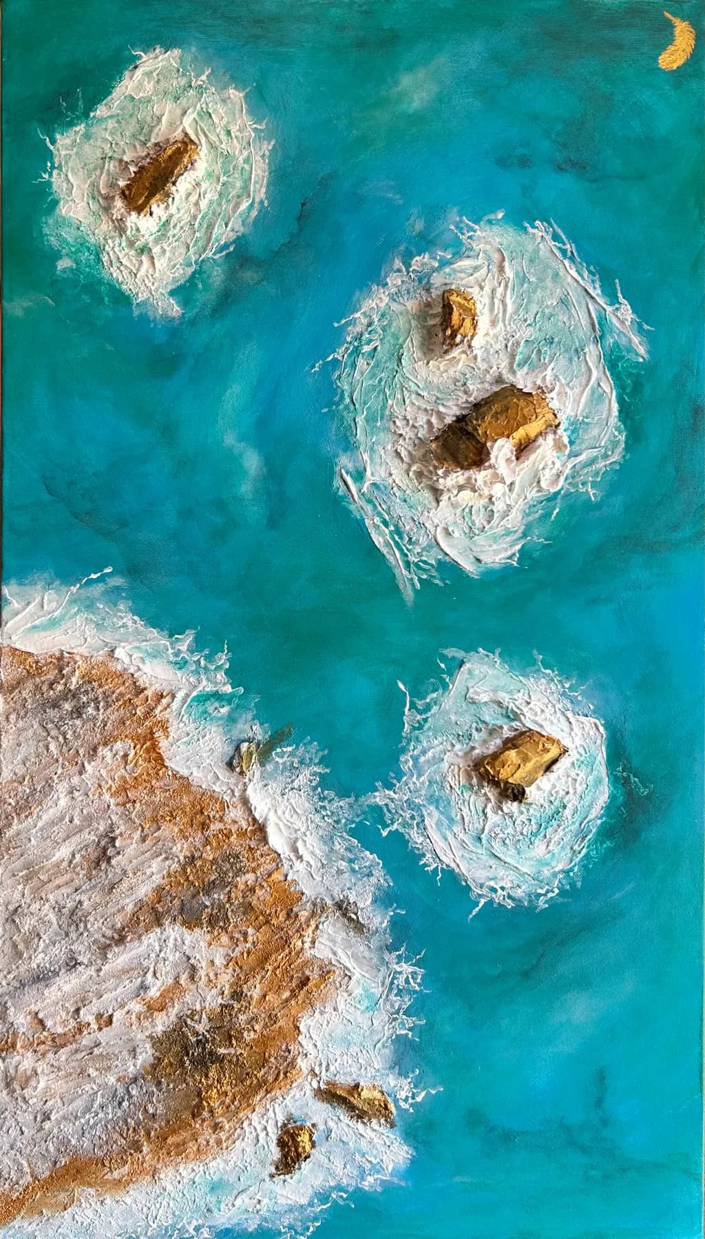 Oceanic Whispers: An Abstract Journey Through Textured Blues and Rocky Shores