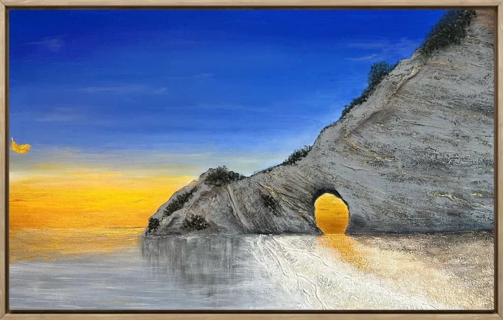 Serene Sunset Over Coastal Archway: A Tranquil Seascape Journey
